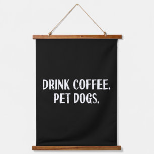 Tapiz Con Marco De Madera Bebida Divertida Café Mascotas Perros Monos Café A