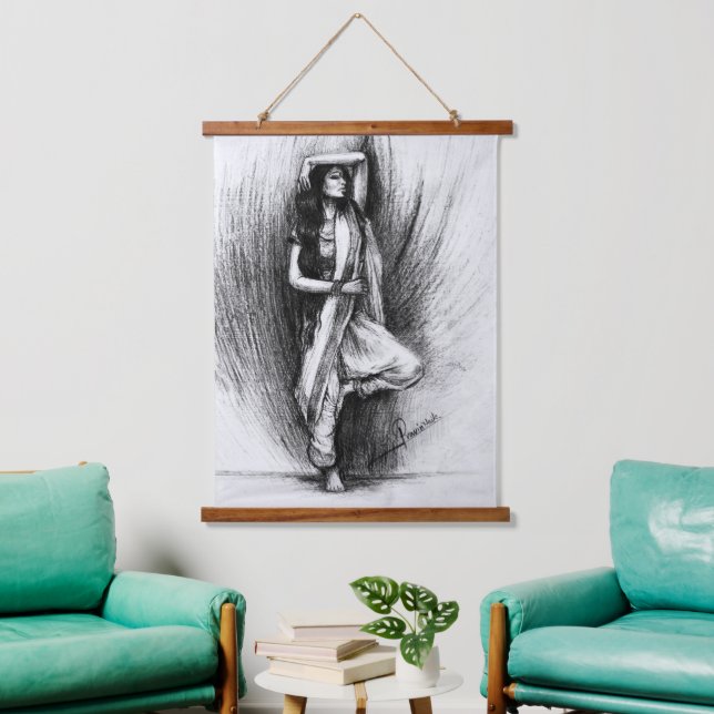 Tapiz Con Marco De Madera Bedhund - pintura figurativa (Sala de estar)