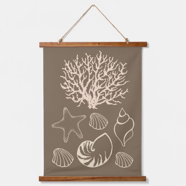 Tapiz Con Marco De Madera Beige Nautical Seashell Wall Tapestry  (Anverso)
