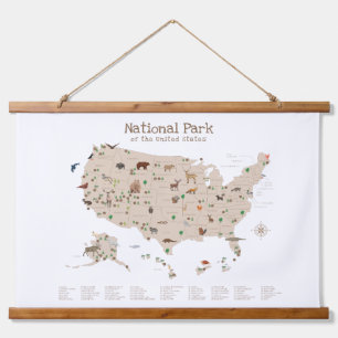 Tapiz Con Marco De Madera Beige Woodland National Parques Mapa Decoración de