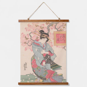 Tapiz Con Marco De Madera Bellezas bajo flores de cerezo Vintage Ukiyo-e