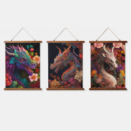 Tapiz Con Marco De Madera Bellos dragones florales