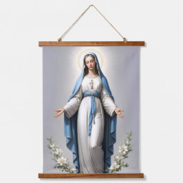 Tapiz Con Marco De Madera Bendita Virgen María Cristiana Católica Colgando T