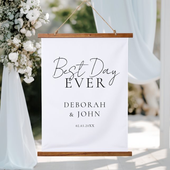 Tapiz Con Marco De Madera Best Day Ever! Elegant Modern Wedding (Best Day Ever! Elegant Modern Wedding Hanging Tapestry)