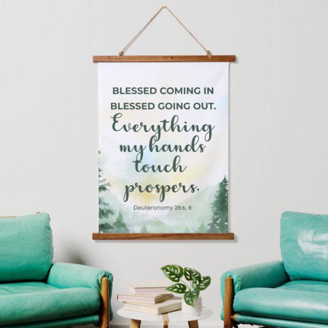 Tapiz Con Marco De Madera Bienaventurada al salir, acuarela verde (Sala de estar)