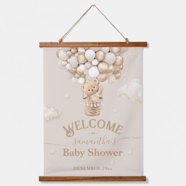 Tapiz Con Marco De Madera Bienvenida a Baby Shower Bear Bear Bearly Wait (Anverso)