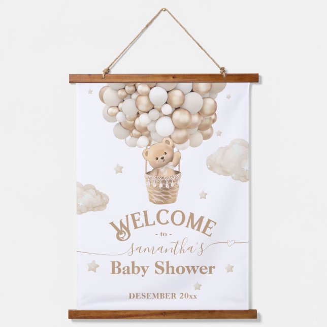 Tapiz Con Marco De Madera Bienvenida a Baby Shower Bear Bear Bearly Wait (Anverso)