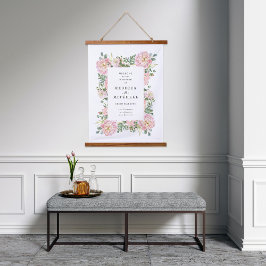 Tapiz Con Marco De Madera Bienvenida al Boda Rubor Peonies Hydrangea Eucalyp