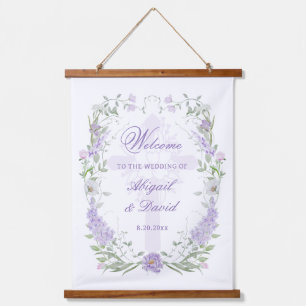 Tapiz Con Marco De Madera Bienvenida Boda religioso Floral Lilac Frame