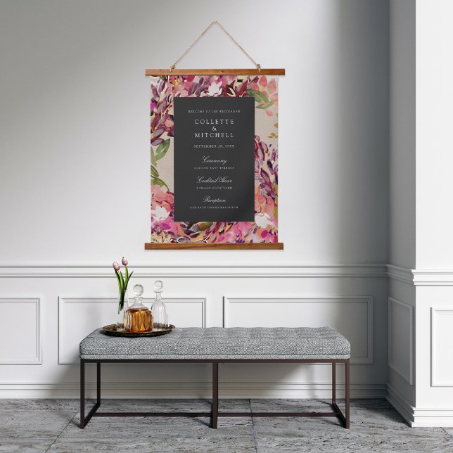 Tapiz Con Marco De Madera Bienvenida romántica Boda negro rosado caliente (Subido por el creador)