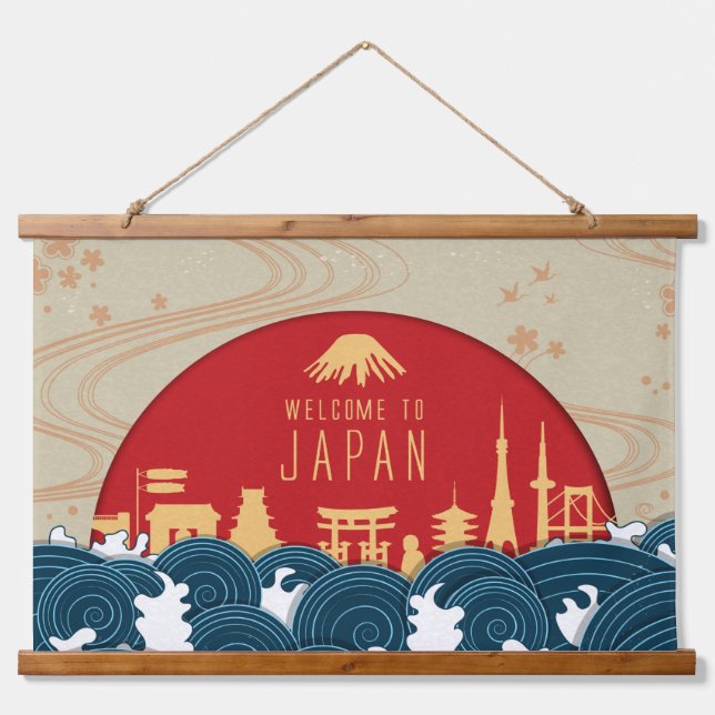 Tapiz Con Marco De Madera Bienvenidos a Japón (Anverso )