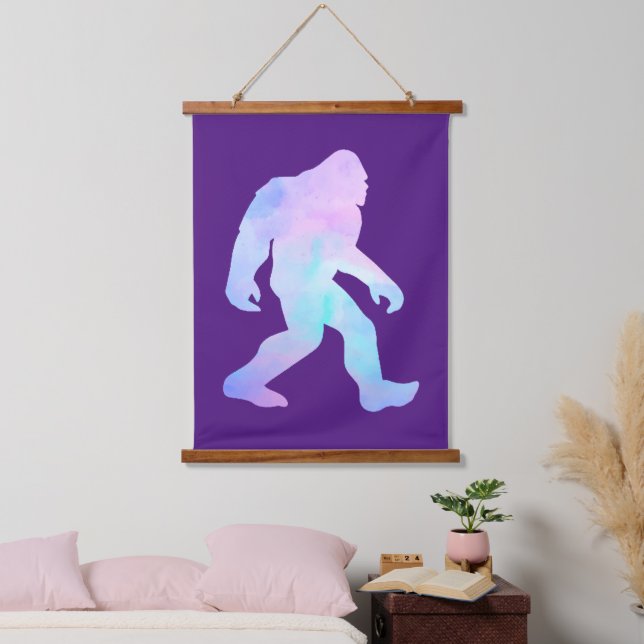 Tapiz Con Marco De Madera Bigfoot acuarela (Dormitorio)