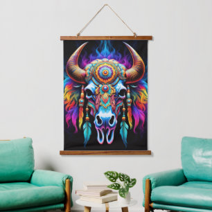 Tapiz Con Marco De Madera Bison Skull nativo