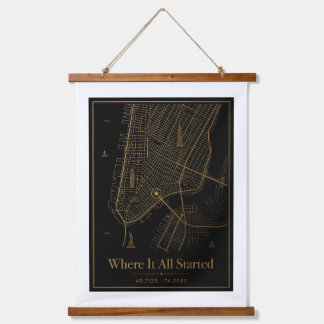 Tapiz Con Marco De Madera Black and Gold Custom City Map Hanging Canvas Wall