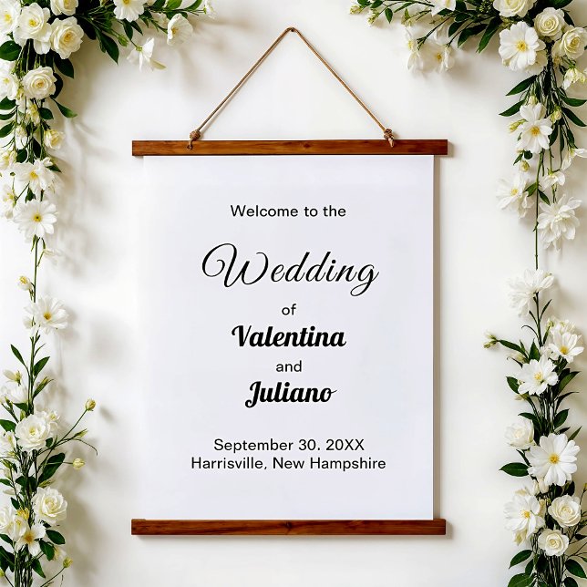 Tapiz Con Marco De Madera Black and White Wedding Hanging Tapestry (Typography style black and white wedding hanging tapestry)