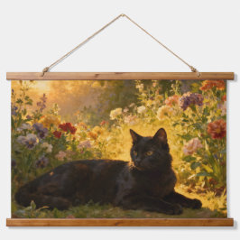 Tapiz Con Marco De Madera Black Cat in the Flowers I