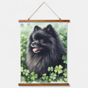 Tapiz Con Marco De Madera Black Pomeranian Watercolor St Patrics Day