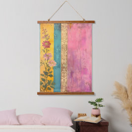 Tapiz Con Marco De Madera Bloom bohemio - Flores silvestres en lienzo a raya