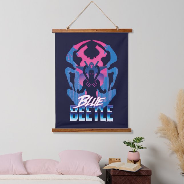 Tapiz Con Marco De Madera Blue Beetle Retrowave vs Graphic (Dormitorio)