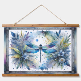 Tapiz Con Marco De Madera Blue Dragonfly Botanical Watercolor