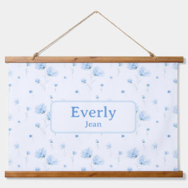 Tapiz Con Marco De Madera Blue Floral Custom Name Decour Baby Nursery