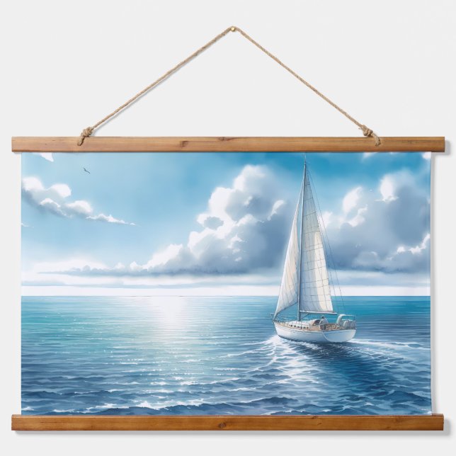 Tapiz Con Marco De Madera Blue Horizon Solitary Sailboat (Anverso )