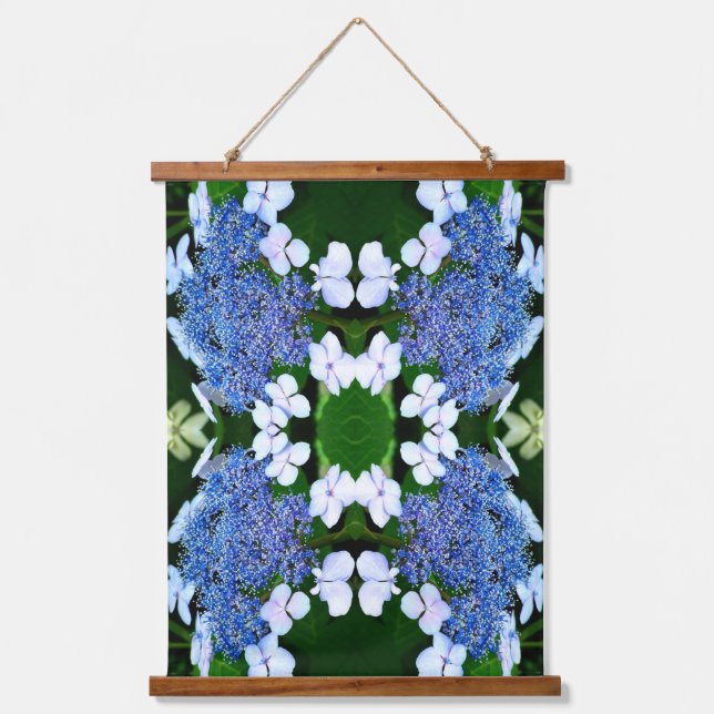 Tapiz Con Marco De Madera Blue Lacecap Hydrangea Flower Abstract (Anverso)