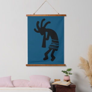 Tapiz Con Marco De Madera Blue Southwestern Kokopelli