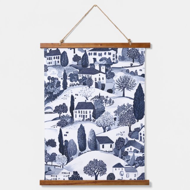 Tapiz Con Marco De Madera Blue Toile Countryside Scene (1) (Anverso)