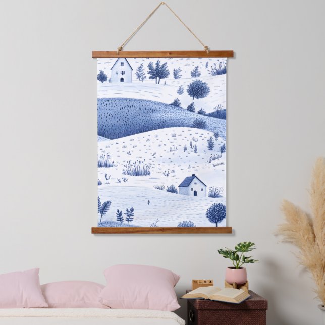 Tapiz Con Marco De Madera Blue Toile Countryside Scene (6) (Dormitorio)