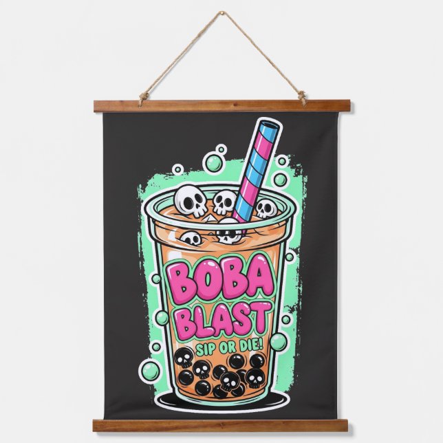 Tapiz Con Marco De Madera Boba Blast – Sip or Die!  (Anverso)