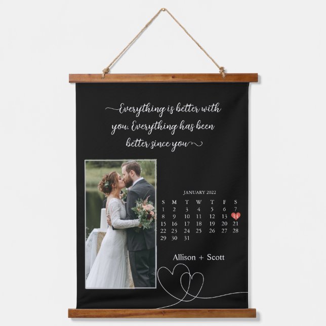 Tapiz Con Marco De Madera Boda del Aniversario del Calendario del Mes de la  (Anverso)