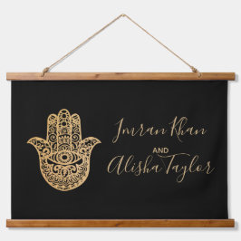 Tapiz Con Marco De Madera Boda india Salven la fecha Hamsa Henna