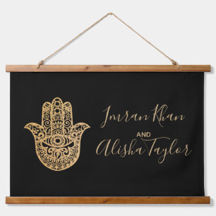 Tapiz Con Marco De Madera Boda india Salven la fecha Hamsa Henna