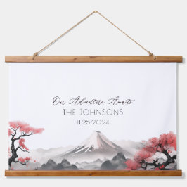 Tapiz Con Marco De Madera Boda japonés de acuarela