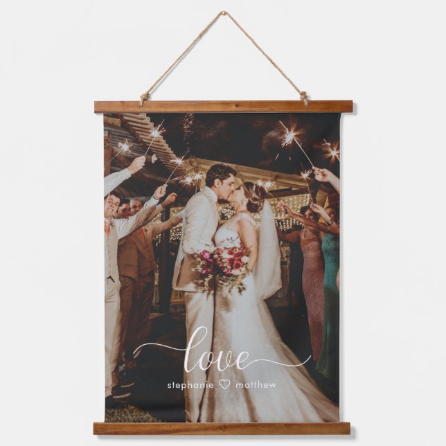 Tapiz Con Marco De Madera Boda Photo Love Script (Anverso)