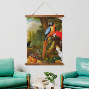 Tapiz Con Marco De Madera Bogdani Jakob Dos Macaws una Cockatoo