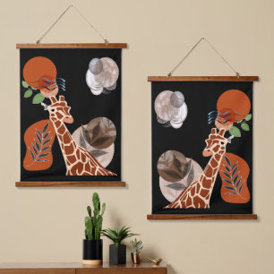 Tapiz Con Marco De Madera Boho Bohemian Animal Moderno Art Giraffe Decoració