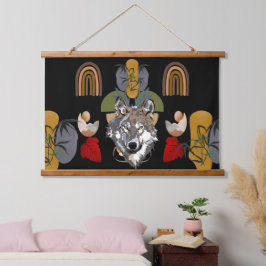 Tapiz Con Marco De Madera Boho Bohemian Arte Moderno Fox Earth Tones Wall Ar