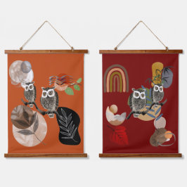 Tapiz Con Marco De Madera Boho Bohemian Arte Moderno Owls Nature Birds Wall