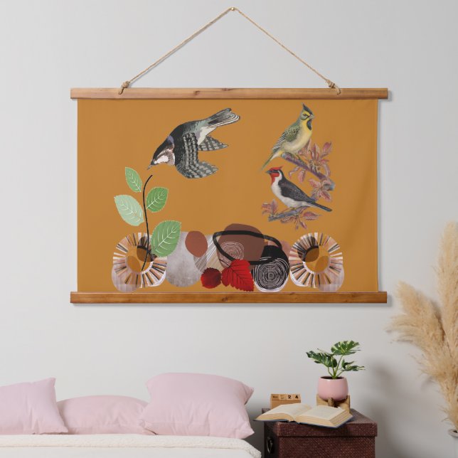 Tapiz Con Marco De Madera Boho Bohemian Arte Moderno Primavera Naturaleza Pa (Dormitorio)
