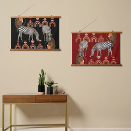 Tapiz Con Marco De Madera Boho Bohemian Modern Art Animals Zebras Wall Decor