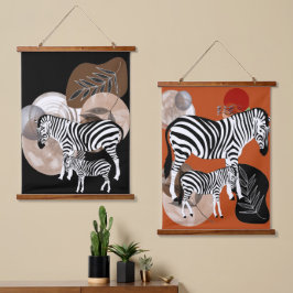 Tapiz Con Marco De Madera Boho Bohemian Wall Art Zebra Canvas madre hijo