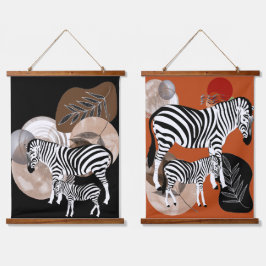 Tapiz Con Marco De Madera Boho Bohemian Wall Art Zebra Canvas madre hijo