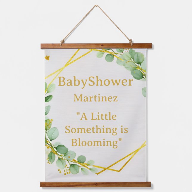 Tapiz Con Marco De Madera Boho Eucalyptus and Gold Baby Shower Backdrop Tape (Anverso)