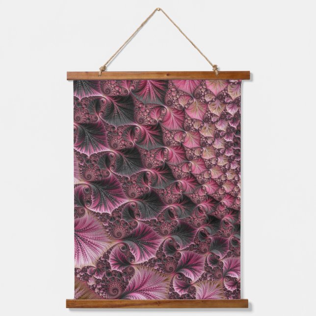 Tapiz Con Marco De Madera Boho Funky Eclectic Rosa Negro Abstracto Fractal (Anverso)