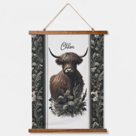 Tapiz Con Marco De Madera Boho Highland Cow