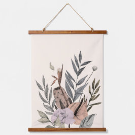 Tapiz Con Marco De Madera Boho Jardín Botánico Ilustracion Floral