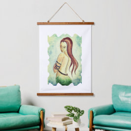 Tapiz Con Marco De Madera Boho Mermaid Watercolor Seafoam Green