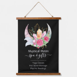 Tapiz Con Marco De Madera Boho Moon Cristales Plumas Flores